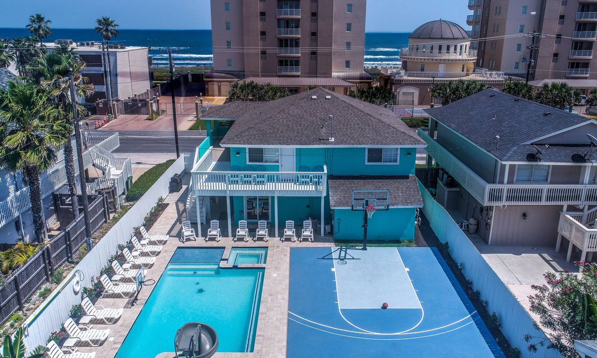 South Padre Island House | Beach View/Large Heated Pool/Bubble Jet Hot Tub/Twister Water Slide/Basketball Court! Dog friendly!