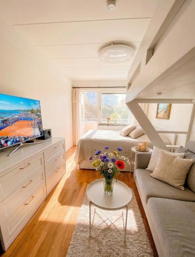 Bastad Apartment | Bright Studio Apartment with Sun Terrace, Central Båstad