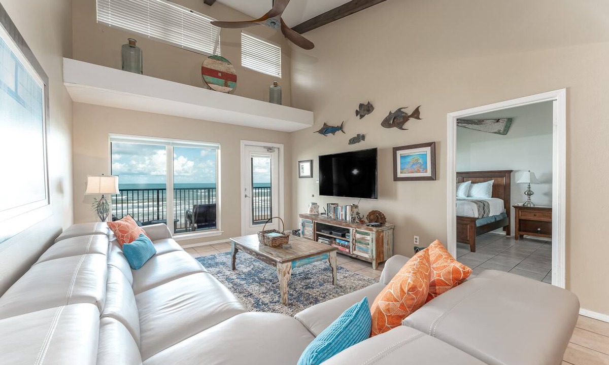 South Padre Island Condo | Suntide II 505 - Top Floor Condo w/Vaulted Ceilings, Private Balcony, Beachfront Pool & Spa, Direct Ocean Access