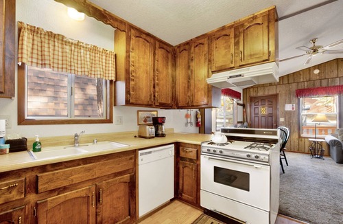Big Bear Lake Cabin | Cozy 2BR/2BA Log Home: Fenced Yard, Gas Fireplace & Walk to Lake
