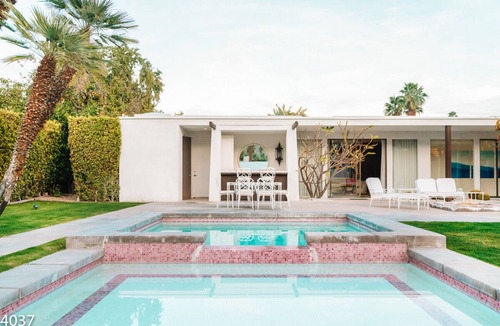 Palm Springs House | Historic Villa with Famous Pink Door and Mountain Views!