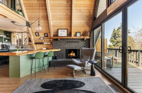 Running Springs Ski Chalet | Modern A-Frame with Mountain Views, Hot Tub, Game Room, & EV in Running Springs