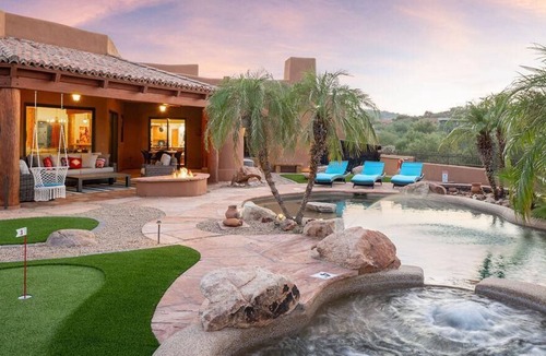 Fountain Hills House | Powderhorn ~ The sprawling Hacienda with a Sophisticated Cowboy Vibe. Tropical Paradise Yard and Arc