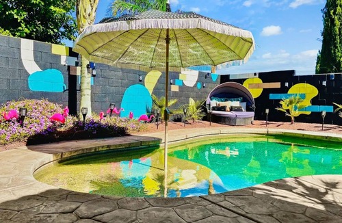 Indio House | The Jungalow: Luxe Jungle Vibes Meet Modern Desert Living w/Lagoon Style Pool