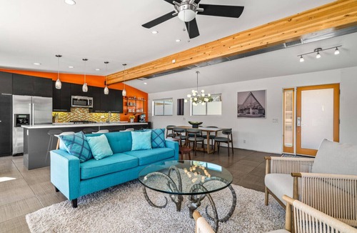 Sunmor House | Upgraded MCM Private Retreat! Pool! Views! EV Charger! Soaking Tub! Fire Pit!