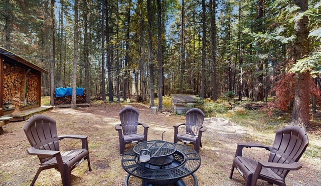 Big Fork rustic loft cabin with forest views, WiFi, 5 miles to Flathead Lake in Bigfork