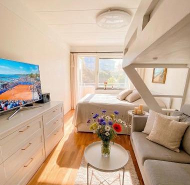 Bright Studio Apartment with Sun Terrace, Central Båstad