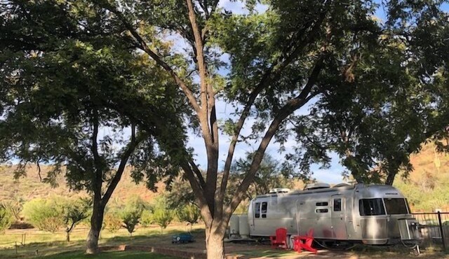 Classic Airstream on Apricot Meadow in Aravaipa Canyon