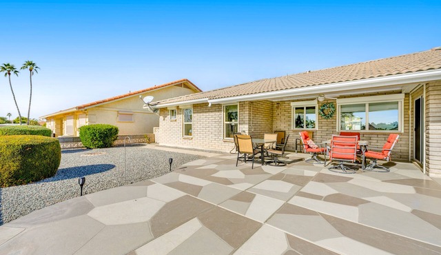 Dog-friendly, golf course adjacent home with a pool, hot tub, & fitness center