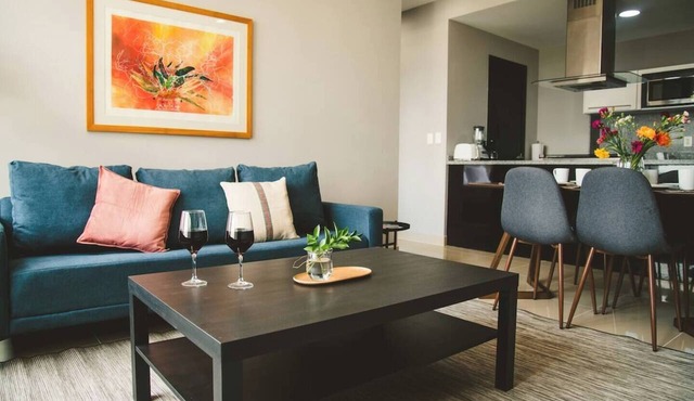 Fully equipped kitchen, high-speed internet, comfy king-size and queen-size beds, and two TVs, GYM, Pool and located just a 3-minute walk from the new U.S. Embassy