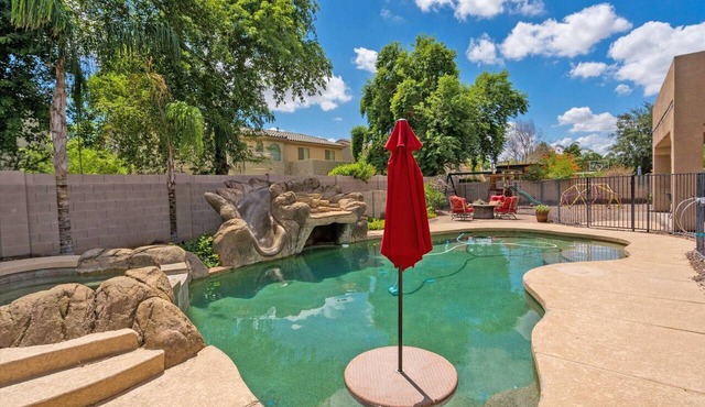 Gilbert Backyard Resort | 6BR, Private Pool, Waterslide, Playground & Games | Bell Bank Park