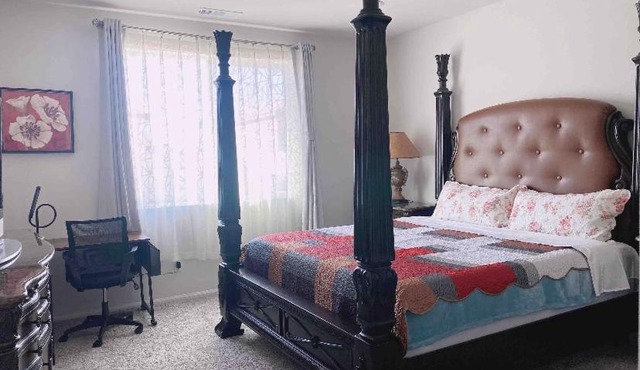 Large master bedroom with Separate bathroom and work desk on the first floor