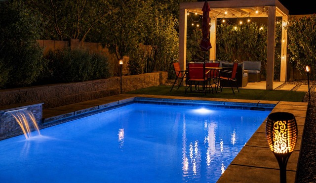 Lighted Pool Nights · Fenced Yard & Mountain View