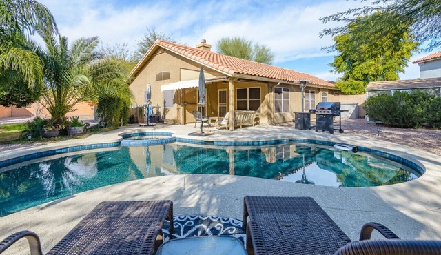 Luxe Desert-Chic 3BR | Heated Pool + Spa | Grill